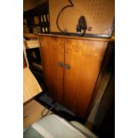 Wooden cabinet containing mixed boxed records