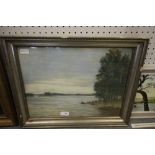 20th Century Continental - Pastel - Lake scene, 39cm x 52cm, indistinctly signed, in silvered