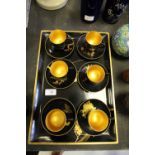 Japanese Black Lacquer Tea Service & Tray and bowls