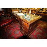 Reproduction leather topped pedestal desk