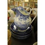 Quantity of Blue & White Pottery including Ruskin Pattern Flow Blue