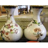 Pair Chinese Cloisonne Enamel Vases & Stands (Boxed)