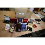 Box of jewellery inc gold ring and silver ring