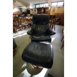 Stressless blue leather swivel armchair and foot stool