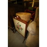 Fire screen and 2 occasional tables