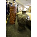 Chinese bamboo brush pot and dragon bottle