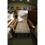 Early 20th Century oak barley twist Morris Type reclining armchair