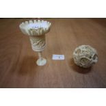 Pre 1947 ivory puzzle ball and stand