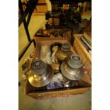 Box of oil lamps and funnels