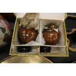Pair of Chinese Cloisonne enamel ginger jars & stands (boxed)