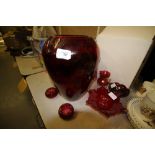 Large ruby red vase & smaller pieces