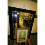 Watercolour by R W Lamb & Large Bevelled Glass Mirror