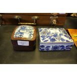 2 China jewellery boxes - one with leather cover