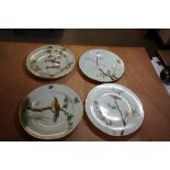 Set of 4 Minton cabinet plates enamelled with birds