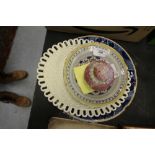3 Delft Plates (A/F) & Ribbon/Lattice Plate and Small Ginger Jar