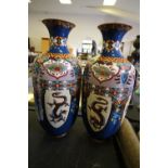 Pair of large 37cm 19th Century cloisonne Meiji vases (one A/F)