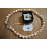 Shell pearl necklace matching pair pink pearl earrings