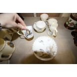 Delicate Porcelain part tea set - hand decorated with bird scenes (1 cup A/F). Cups initialed M & D