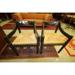 Pair Ebonised Rush Seated Chairs manor of magrstretti