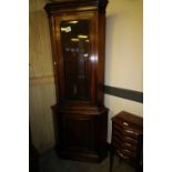 Glazed mahogany double corner cupboard