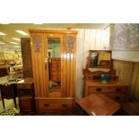 Edwardian Arts & Crafts walnut wardrobe dressing table and bedside cupboard