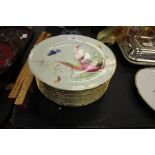 Set of 10 Minton cabinet plates enamelled with butterflies