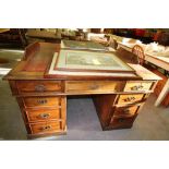 C19th Mahogany Partners Pedestal Desk - damage to skiver