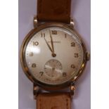 9ct gold Longines wristwatch (1951) with ostrich skin strap