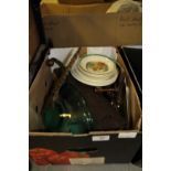 Box of Miscellaneous including Georgian Brass Candlesticks
