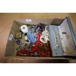 Box of Costume Jewellery, Brooches, Coral etc