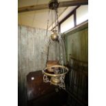 Suspended brass rise-and-fall stable lantern - no glass