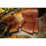 Pair of brown leather stressless recliners