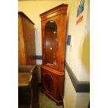 Yew wood veneer corner cupboard