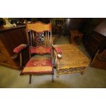 Edwardian Folding Chair & Wickerwork Coffee Table