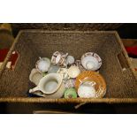 Wicker Basket of Ceramics plus 2 other boxes