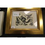 Woodblock Style Print - Red Squirrel (framed)