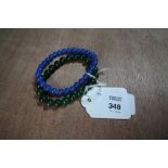 Jade bracelet and blue chalcedony bracelet