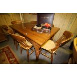 Pine kitchen table and 6 slat-back chairs