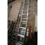 Metal and wooden long ladders