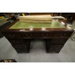 Green leather pedestal office desk