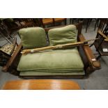 Early 20thC Solid Oak Bergere suite with Feather Cushions
