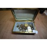Leather Jewellery Box & mixed coinage