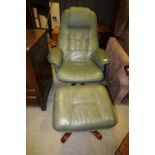 Green Leather Armchair & Footstool