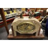 1930's marble mantle clock - spelter bird surmount