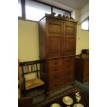 19th Century oak and mahogany banded Press cupboard, 113cm wide x 56cm deep x 228cm high