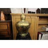 Large 19th Century brass Guernsey style lidded jug, 50cm high