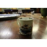 18th Century Liverpool Chaffers porcelain coffee can, painted in the Imari palette with bridge