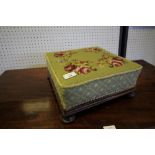 Early Victorian mahogany and tapestry upholstered square footstool, 35cm square x 15cm high (