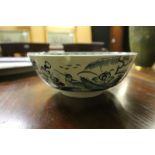 18th Century Liverpool 'Bird and Flower' blue and white porcelain bowl, 19cm diameter x 7cm high,