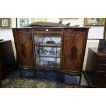 Edwardian figured mahogany display cabinet with central glazed door, 152cm wide x 46cm deep x